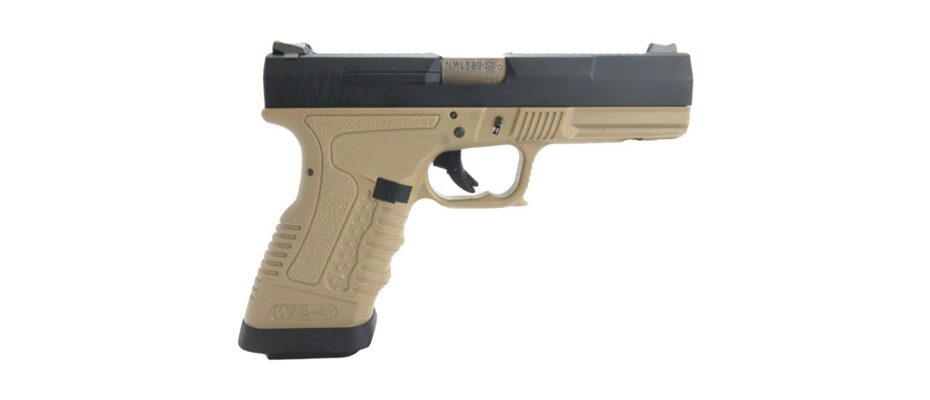 Pistola a gas da softair GP1799 di WE, tan e silver